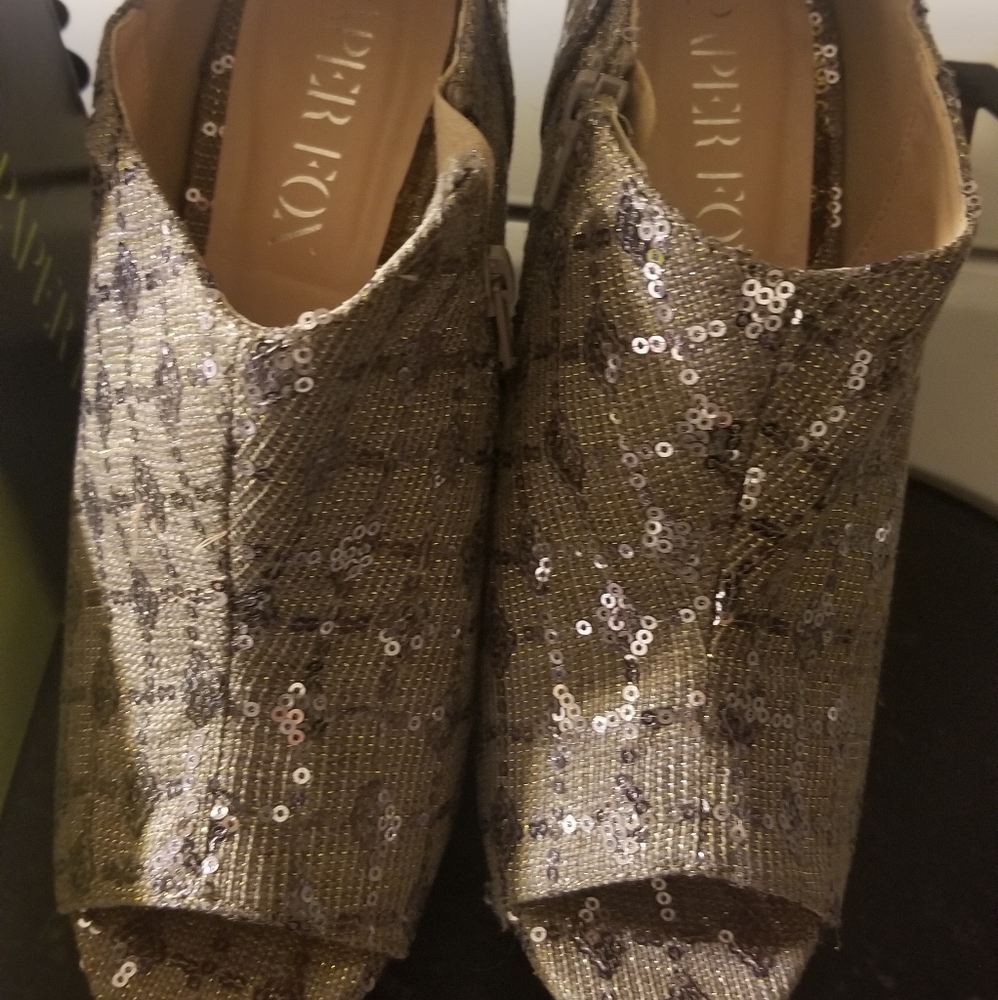 Pewter/sequin spike heels